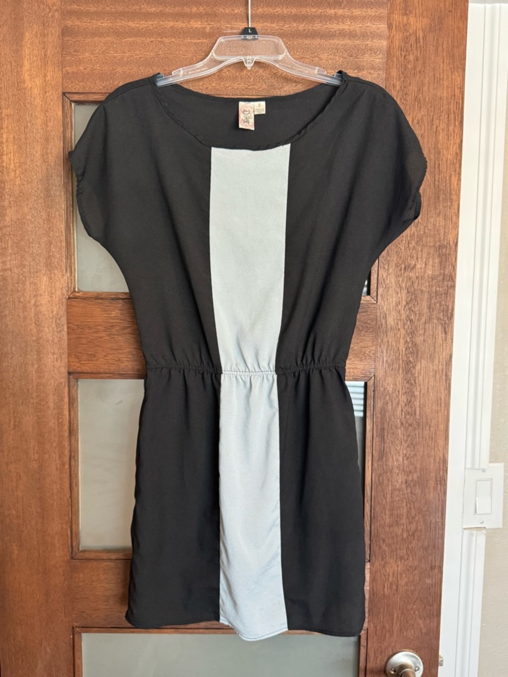 L8teR (Made in USA) Black Mini Dress with Light Gray Center Panel